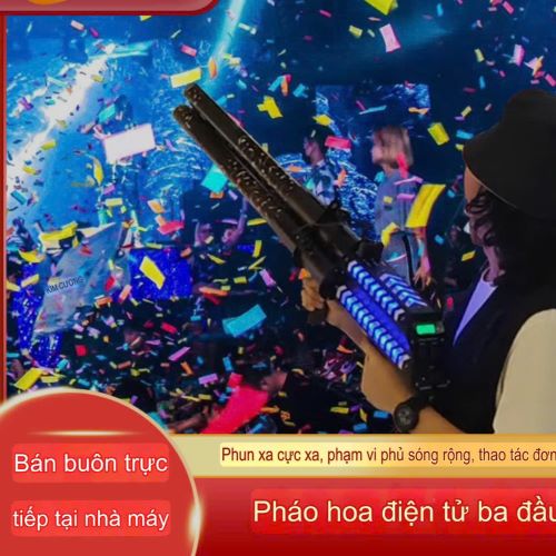 Súng bắn pháo giấy 3 lòng có đèn led, Máy bắn pháo giấy 3 lòng có đèn led
